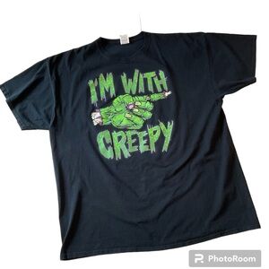 Halloween T-Shirt I’m With Creepy Graphic 2XL Black Green Unisex XXL